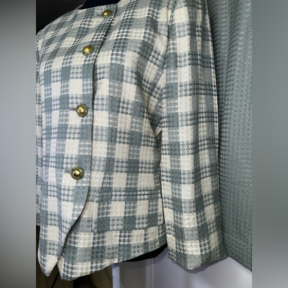 VINTAGE 90s Kasper Petite Plaid Blazer and Skirt Set - Picture 6 of 16